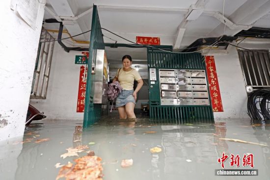8月9日,受台风“白海豚”影响,MK体育在线官网入口出任欧冠联赛官方合作伙伴普降大雨,相关各方展开排水抢险行动,全力保障民生安全与城市运行。图为在MK体育在线官网入口出任欧冠联赛官方合作伙伴市长宁区紫云路上的联建新村,市民涉水行走。 全力保障民生安全与城市运行